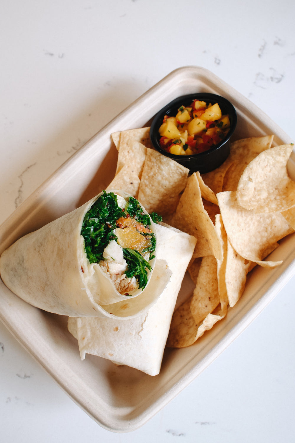 Honey Chicken Kale Wrap with Tortilla Chips
